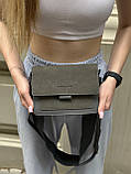 Жіноча сіра сумка 2213 крос-боді замшева велюр наппа, фото 9