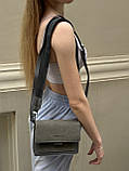 Жіноча сіра сумка 2213 крос-боді замшева велюр наппа, фото 10