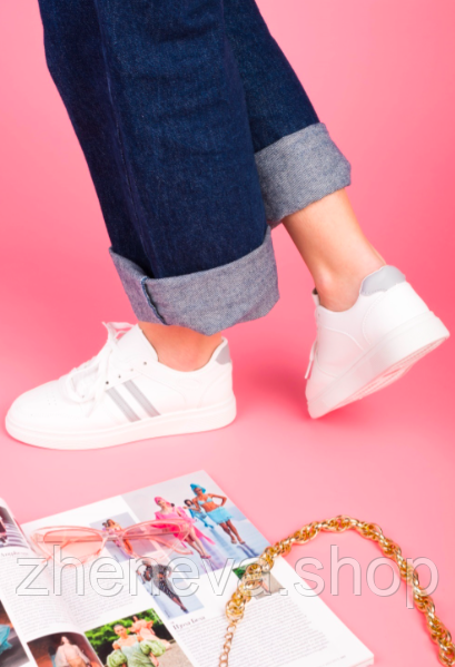 Кросівки стильні жіночі білі із сірим, екошкіра на шнурівці, фото 1