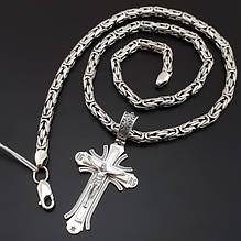 Срібні цепочки лисячий хвіст з хрестиком / кулоном