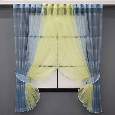 Кухонний комплект (400х170см.), шторки з підв'язками. Колір блакитний з жовтим. Код 111к 52-0893