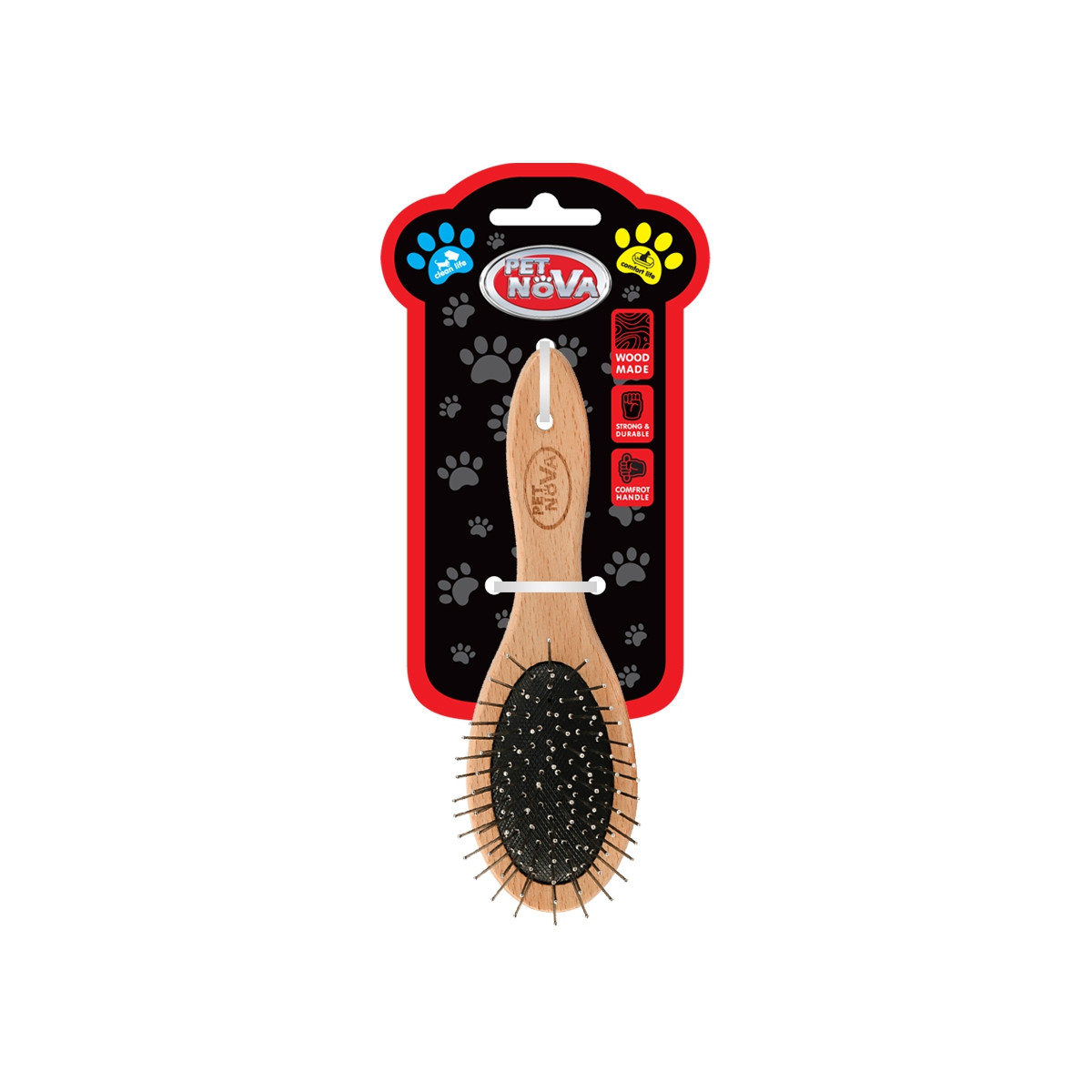 Подвійна дерев'яна щітка Pet Nova Wood 2Brush для професійного догляду за шерстю розмір S