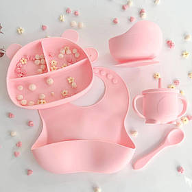 Подарунок на хрестини: набір силіконового посуду для прикорму,  (для дівчинки)