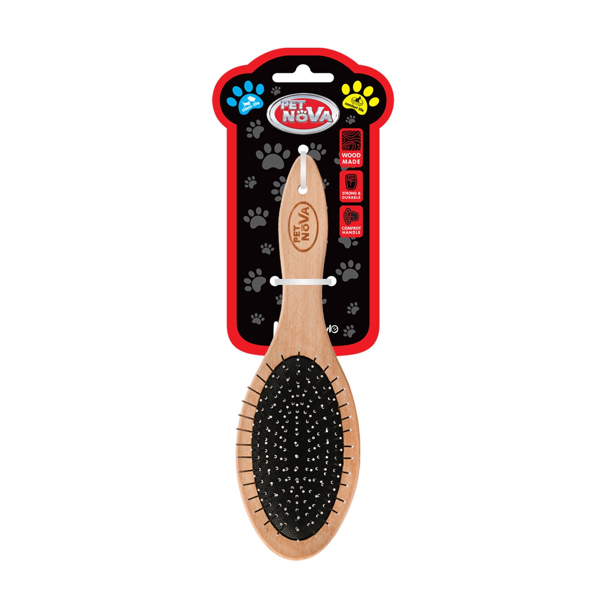 Подвійна дерев'яна щітка Pet Nova Wood 2Brush для професійного догляду за шерстю розмір L, фото 1