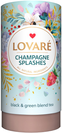 Чай Lovare Shampagne splashes Бризки шампанського на основі чорного та зеленого чаю, тубус 80 гр, фото 1