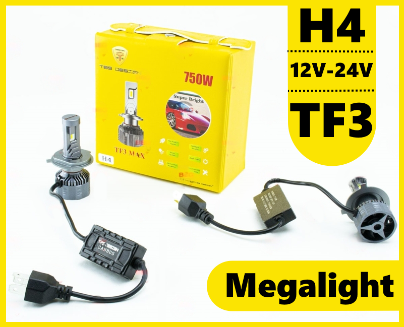 Світлодіодні LED-лампи для авто H4 12V-24V TF3 6500K 65W пасивне охолодження