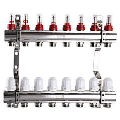 Колектор з вимірювачем витрат, регуляторами та кріпленням ECO 001D 1″x8