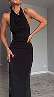 Довге чорне вечірнє плаття Sculpture під горло без рукавів з відкритою спиною