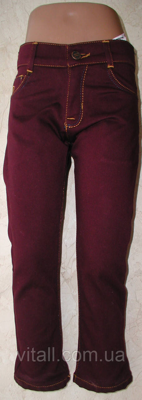 Стильные утеплённые котоновые брюки от 5 до 8 лет бордового цвета - фото 1 - id-p424784452