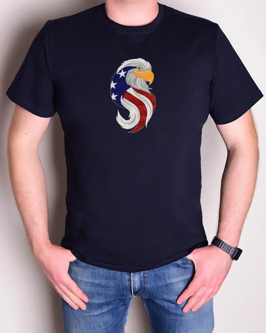 Футболка з вишивкою р.46-56 "Eagle USA" синя, фото 1