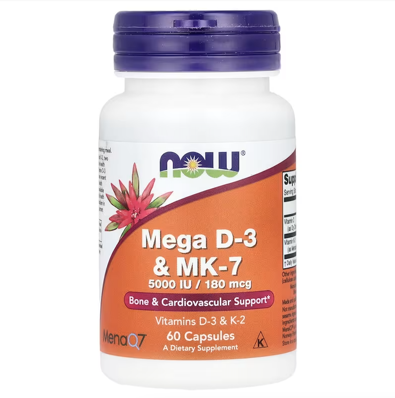 NOW Foods, мега D3 та MK-7, 5000 МО / 180 мкг, 60 капсул