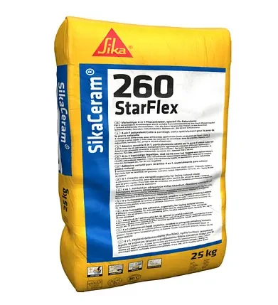 Клей для плитки, каменю, мозаїки еластичний білий (DE) SikaCeram-260 StarFlex (25 кг), фото 1
