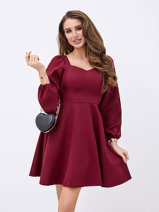 Модне молодіжне коктейльне кроротке плаття з довгими рукавами, бордове