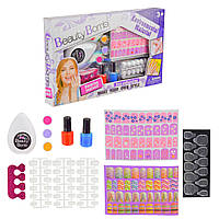 Набір для манікюру 666-21, на батарейках, лаки для нігтів, накладні нігті, прилад для стемпінгу, аксесуари