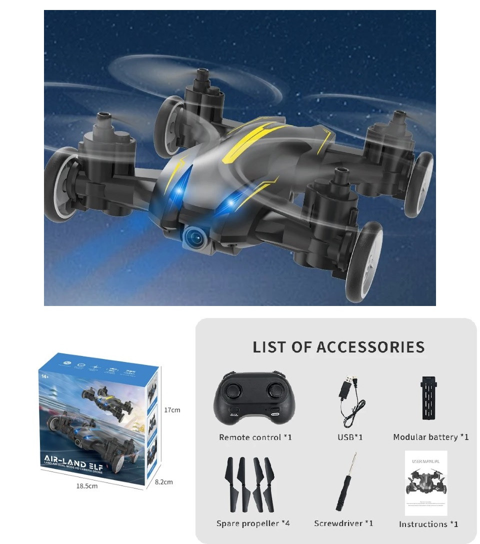 Квадрокоптер JJRC H103W дрон машинка з камерою HD 8K Land Air Dual Mode RC Plane Drone FPV з WiFi Камерою на Пульті керування