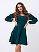 Модне молодіжне коктейльне кроротке плаття з довгими рукавами, темно-зелене, фото 4