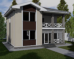MS230 Проект двоповерхового будинку з балконом і великими вікнами.
