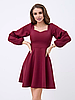 Красиве нарядне коротке плаття з довгими рукавами, бордове, фото 2