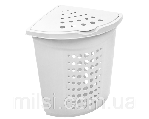 Корзина для білизни кутова пластикова Алеана 45л біла, фото 1