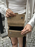 Жіноча бежева класична сумка 6006 крос-боді через плече на тонкому ремінці, фото 6