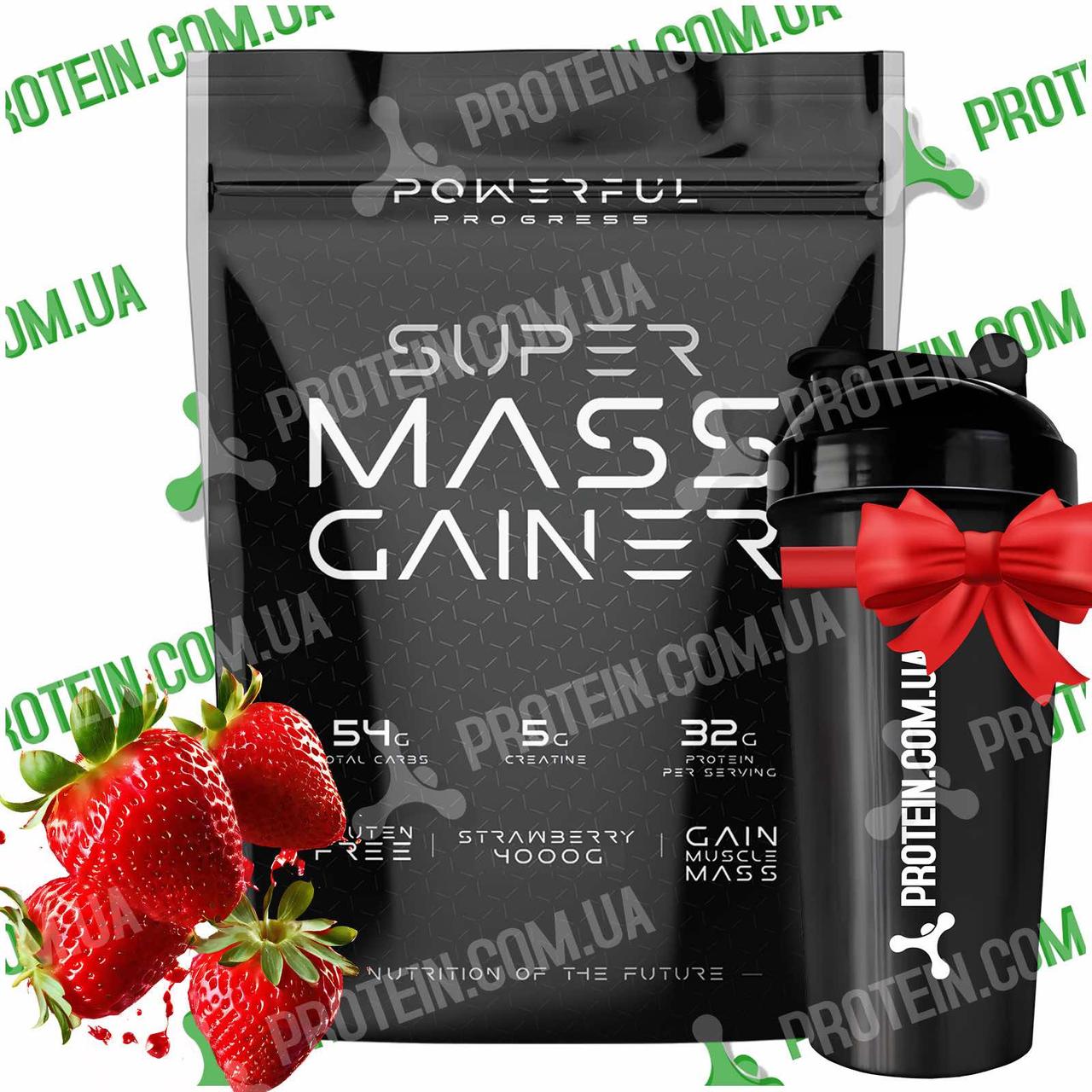 Гейнер Powerful Progress Super Mass Gainer 4000 г Strawberry Полуниця