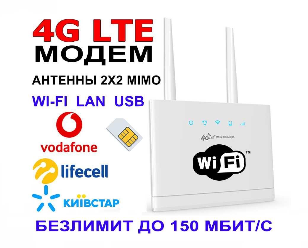 4G Wi-Fi Роутер модем под сим карту +Антенны Мобильный Интернет 3G 4G ...