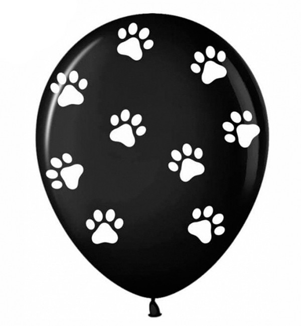 Повітряні кульки "Лапки на чорному" (5 шт.), Польща, Ø 30 см