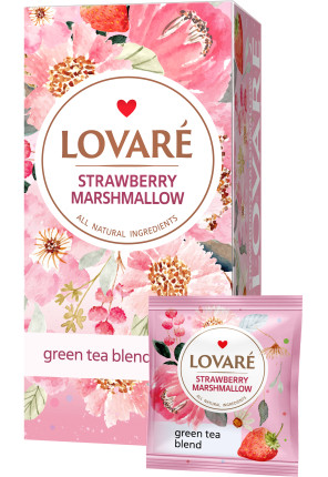Чай зелений Lovare Strаwberry marshmallow пакетований 24*1,5 гр 38 гр (Ловаре), фото 1