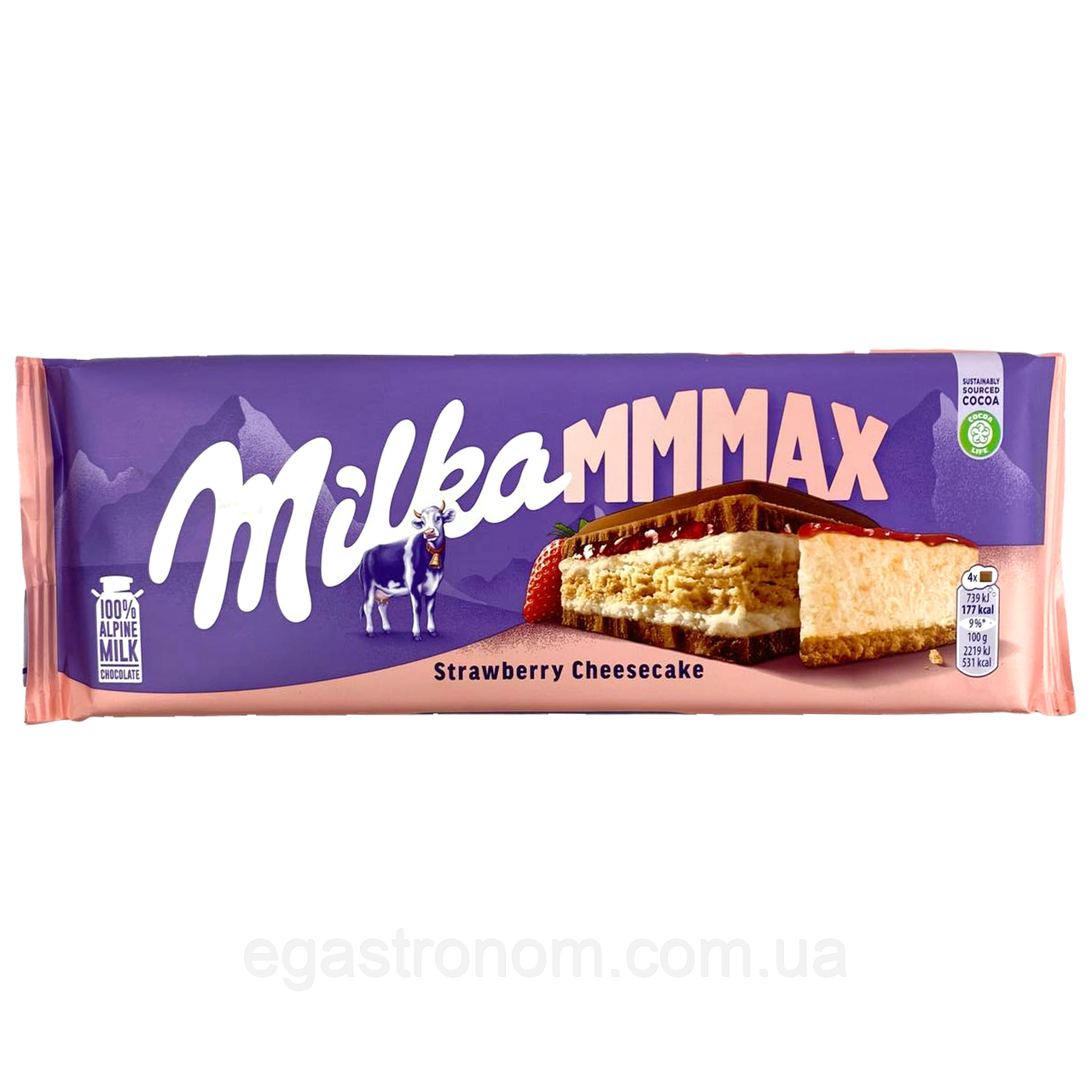 Шоколад чізкейк полуниця Мілка Milka mmMax strawberry 300g 12шт/ящ (Код: 00-00003646), фото 1