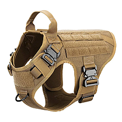 Шлея для собак Harness K9 Long, тактичний жилет з ручкою, 4 металеві фастекси, Коричневый