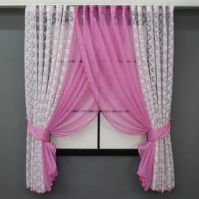 Кухонні шторки (400х170см.) комбіновані. Колір рожевий. Код 111к 52-0892
