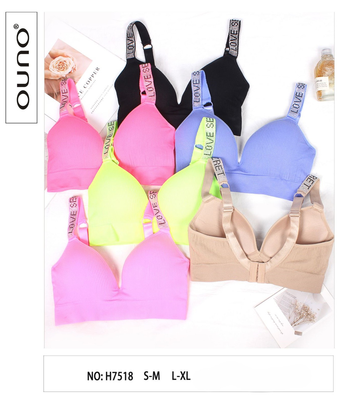 Жіночий топ бюстгальтер рубчик чашка В/С з поролоном мікс кольорів, фото 1