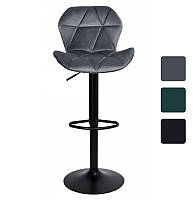 Стул барный Bonro B-074 со спинкой велюр серый с черным основанием V_2248