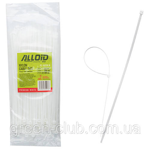 Хомут пластиковий Alloid 3.6 х 200 100 шт./пач білий (PC-36200 W)