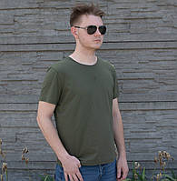 Футболка мужская нательная с вышивкой в виде герба Украины стрейч-кулир хаки