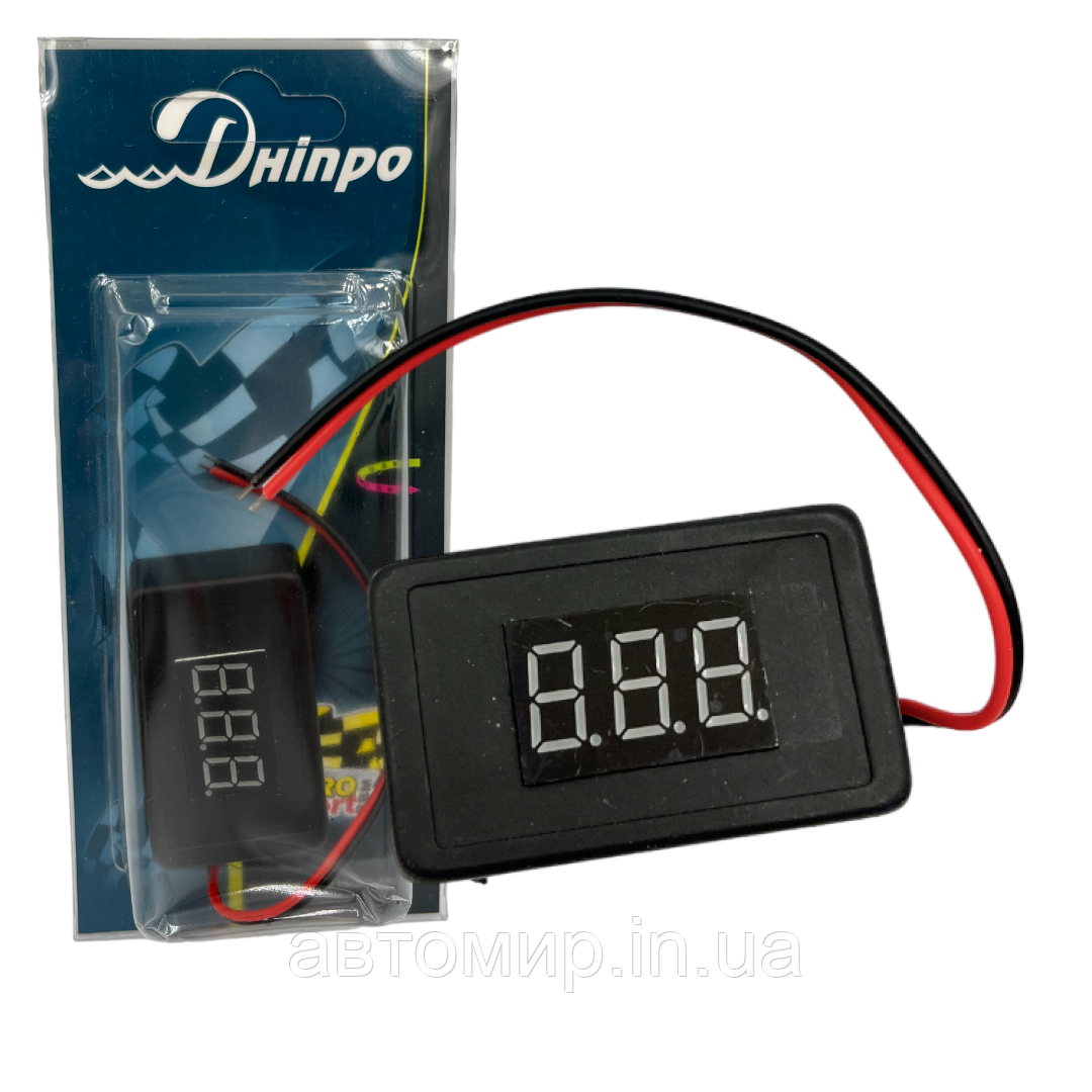 Цифровий автомобільний вольтметр 6-24 вольта накладний на 2 сторонньому скотчі ДНІПРО з діагоналлю 3.6 см, фото 1
