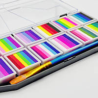 Фарби для бодіарту на водній основі 12 комбінацій кольорів, водорозчинний пігмент, з пензликом 23х12х2 см, фото 2