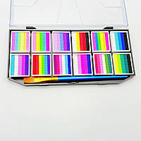 Фарби для бодіарту на водній основі 12 комбінацій кольорів, водорозчинний пігмент, з пензликом 23х12х2 см, фото 4