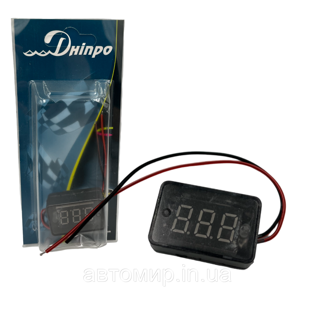 Цифровий автомобільний вольтметр 6-24 вольта накладний на 2 сторонньому скотчі ДНІПРО з діагоналлю 2.8 см, фото 1