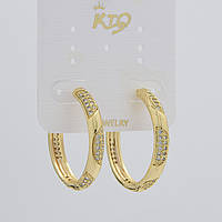 Сережки круглі кільця конго з кристалами золотистий лимонний відтінок Д 27 мм ширина 4 мм покриття 925 S