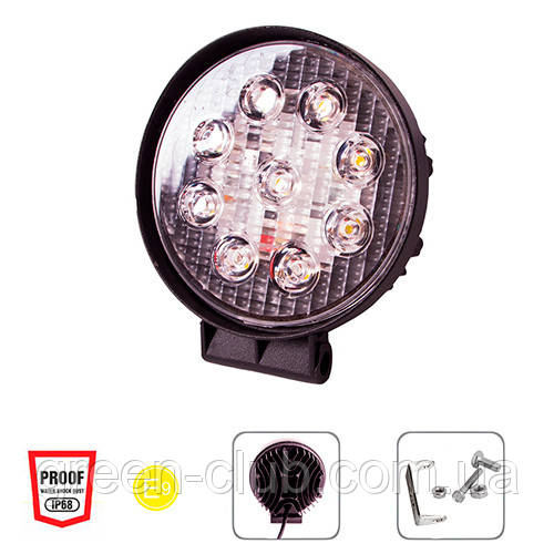 Фара робочого світла WLP-27R1S2 SPOT 9Led*3W (114*20)/10-30V/27W/6000K (WLP-27R1S2), фото 1