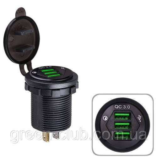 Автомобільний зарядний пристрій 3 USB 5V2.1A 5V1A 12-24 V врізний у планку (59871 USB-12-24V 3,1A GR)