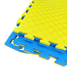 Мат татамі EVA 100×100×2,5 см, жовтий/синій, для дитячої ігрової зони, спортзалу, садочка, школи