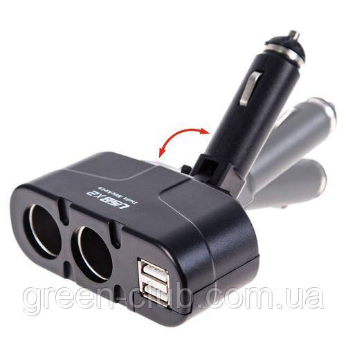 Розгалужувач прикурювача PULSO 2 виходи + 2 USB 1500 mA/передохр/міст.кут (WF-0668/003) (WF-0668/003), фото 1