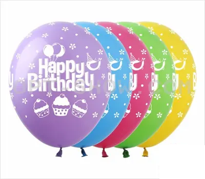Латексні повітряні кульки 12" (30 см.) "Happy Birthday кексики" асорті Show 1 шт.