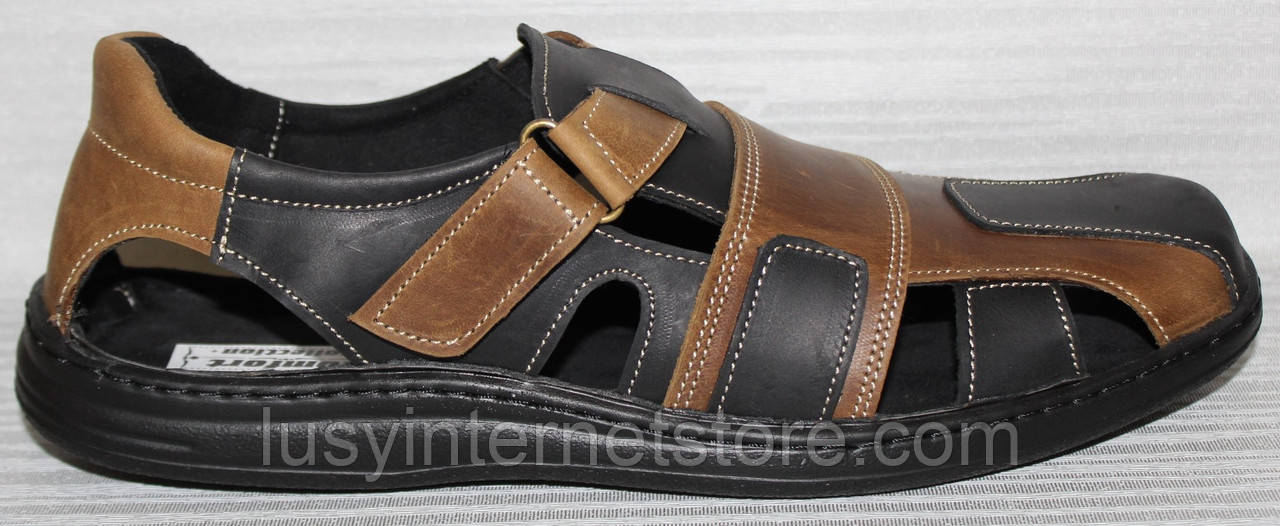 Сандалії чоловічі літні шкіряні на липучці від виробника модель АМЛ102, фото 1