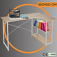 Комп'ютерний Стіл Лофт Кутовий 120 x 50 х 74 см Jumi Confy Офісний Письмовий Стіл з Поличками Білий МДФ