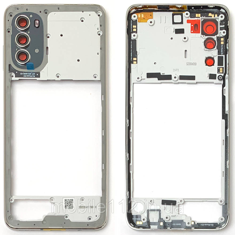 Рамка корпусу Motorola Moto G82 срібляста оригінал Китай зі склом камери
