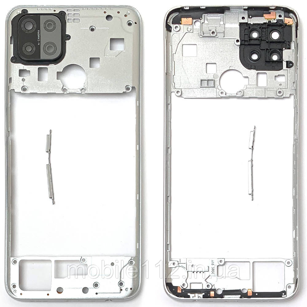 Рамка корпусу Oppo A15, A15S, A35 біла зі склом камери