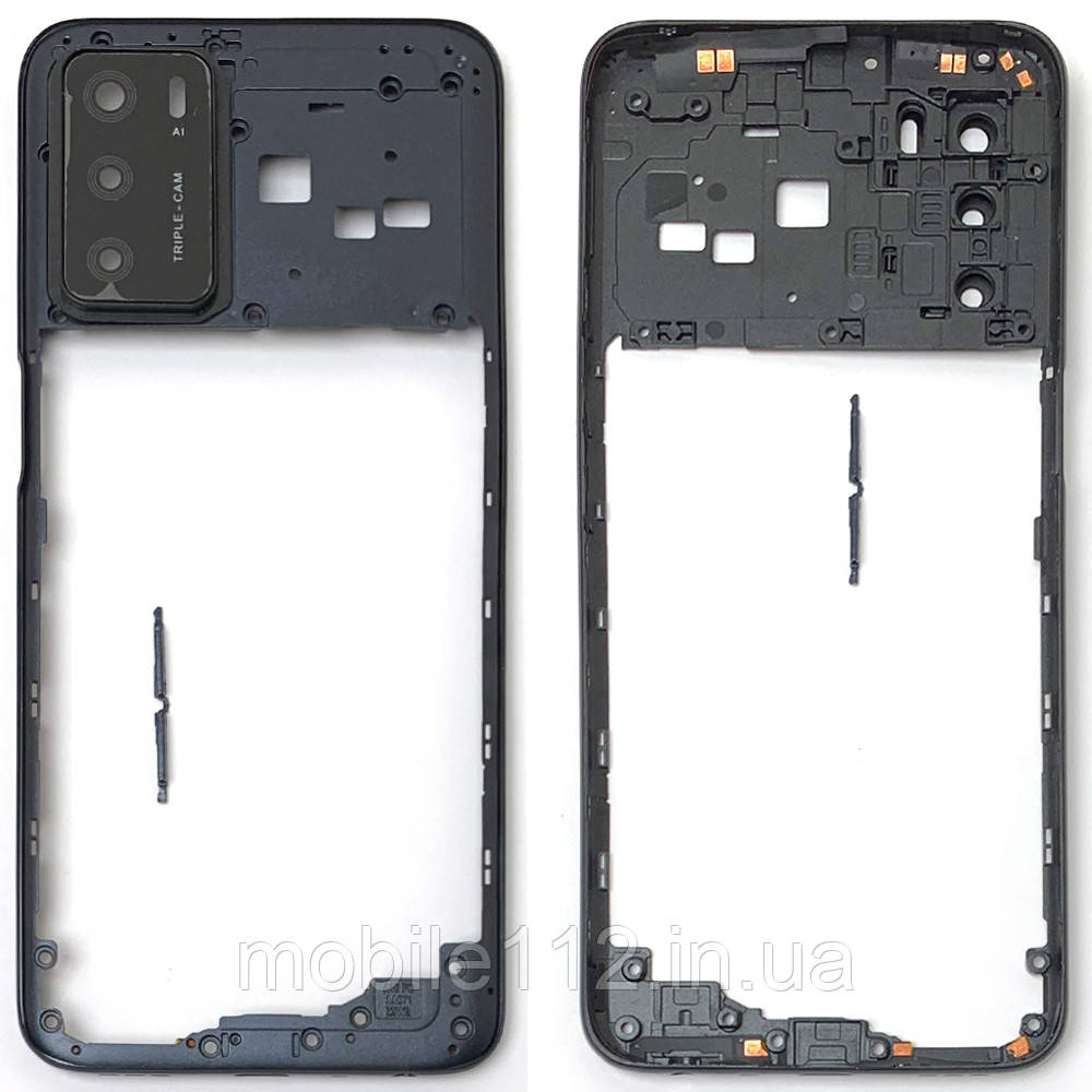 Рамка корпусу Oppo A16, A16s, A54s чорна зі склом камери